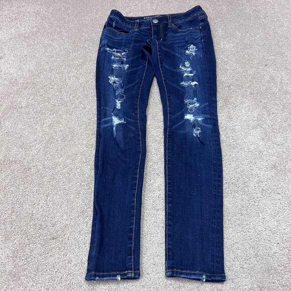American Eagle Outfitters Jegging Jeans Women’s Blue Distressed Pockets Size 2 - Picture 1 of 13